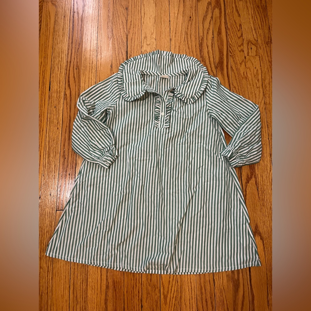 Girl's Crewcuts Green and White Striped Dress- Size Small (6/7)- Pre-owned